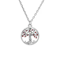 collier en argent rhodié chaîne avec pendentif arbre de vie couleur rouge 40+4cm