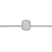 bracelet en argent rhodié chaîne avec opale blanche de synthèse et oxydes blancs sertis 15+3cm