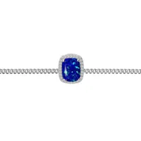 bracelet en argent rhodié chaîne avec opale bleu de synthèse et oxydes blancs sertis 15+3cm
