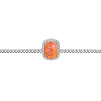 bracelet en argent rhodié chaîne avec opale orange de synthèse et oxydes blancs sertis 15+3cm