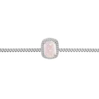 bracelet en argent rhodié chaîne avec opale rose de synthèse et oxydes blancs sertis 15+3cm