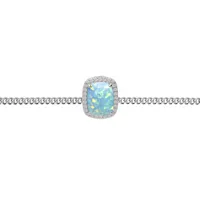 bracelet en argent rhodié chaîne avec opale turquoise de synthèse et oxydes blancs sertis 15+3cm