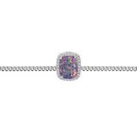 bracelet en argent rhodié chaîne avec opale violet de synthèse et oxydes blancs sertis 15+3cm