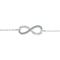 bracelet en argent rhodié chaîne avec motif infini et oxydes verts 16+3cm