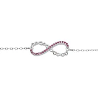 bracelet en argent rhodié chaîne avec motif infini et oxydes roses 16+3cm