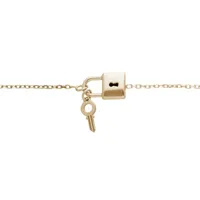 bracelet en argent et dorure jaune chaîne avec cadenas et clef 16+3cm