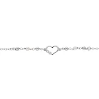 bracelet en argent rhodié chaîne avec boules et perles blanches de synthèse avec coeur et infini 16+3cm