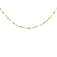collier en argent rhodié chaîne avec olives jaunes translucide 40+5cm