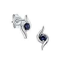 miore boucles d'oreilles pour femmes boucles d'oreilles pendantes en or blanc 9 carat /375 or avec pierre précieuse ronde saphir bleu, bijoux