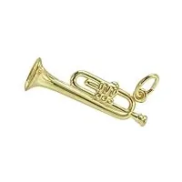 viennagold pendentif trompette en forme de corne ailée 3d véritable 14 carats or 585 (art. 205046), métal, sans pierre.