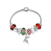 bling jewelry joyeux noël - renne rudolph - nana - bracelet européen À breloques pour femmes - argent sterling 925 - fermoir À barillet européen