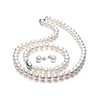 viki lynn parure bijoux femme de perle blanche 7-8mm de culture collier bracelet et boucles d'oreilles idée cadeau d'anniversaire original/cadeau mariage