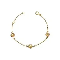 bracelet en or jaune 14 carats de 15 cm réglable avec trois soleils en émail pour bébé mesurant 7 mm bijoux pour femme, or jaune
