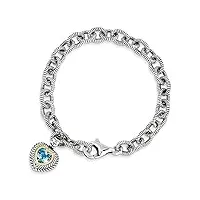bracelet en argent sterling 925 poli avec fermoir mousqueton fantaisie avec topaze bleue suisse 14 carats de 19 cm en forme de cœur, 7.5 inches, métal, topaze bleue