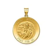 médaille st michael en or jaune 14 carats avec dos satiné et poli