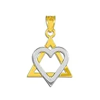 collier pendentif - - 14 ct 585/1000 deux tonnes or Étoile de david cœur moyen (1.1 ") (livré avec l'onu 18" chaîne)