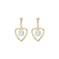 jewellery world bague en or jaune 9 carats cœur cristal boucles d'oreilles andralok/boîte cadeau