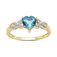 la collection bague topaze bleue :bague or 9ct avec topaze bleue coeur 1.00ct set le diamant, parfait pour le cadeau, l'anniversaire, taille de la bague 48