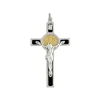 holyart pendentif croix saint benoit argent 925 médaille or 18k, 6 x 3 cm (2.37 x 1.30 inc.)
