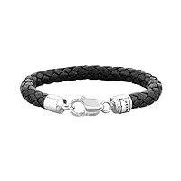 kuzzoi bracelet pour homme en cuir noir avec fermoir en argent massif 925 - 235041, 19 centimeters, argent massif 925. cuir, sans pierre,