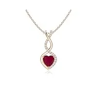 angara pendentif ruby infinity heart avec des diamants en or rose 14 carats (5 mm ruby)
