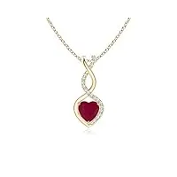 angara pendentif ruby infinity heart avec des diamants en or jaune 14k (ruby 5 mm)