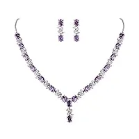 clearine parure délicat femme forme-y bijoux mariage Élégant collier boucles d'oreilles pendant ensemble zircon zirconium violet améthyste