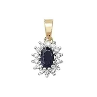 eds jewels pendentif femme or 375/1000 et diamant brillant 0.15 carat h - pk2 avec saphir - 16mm*9mm wjs3336