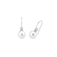 amor boucles d'oreilles en argent 925 sterling pour femmes, avec zirconium synthétique, avec perle de cire, 2,2 cm, argent, livré en boîte cadeau de bijoux, 2017175