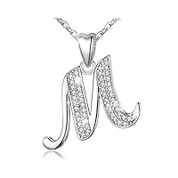 collier initiale prenom argent 925 pendentif lettre avec zircon cubique collier alphabet pour femme, aeonslove cadeau noël anniversaire mariage, chaîne 45,7cm