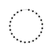 pearls & colors - collier véritables perles de culture d'eau douce rondes 8-9 mm - qualite aa+ - colori "black & white" - mousqueton argent 925 millièmes- longueur 42 cm - bijou femme classique