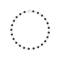 pearls & colors - collier véritables perles de culture d'eau douce rondes 8-9 mm - qualite aa+ - colori "black & white" - anneau marin argent 925 - longueur 42 cm - bijou femme classique