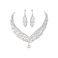 clearine femme mariage parures cristal perle artificielle crème cluster collier plastron boucles d'oreilles ensemble