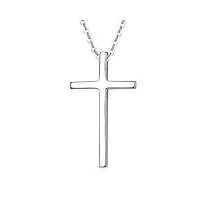 collier croix femme en or blanc 585/1000 chretienne religieux pendentif et chaîne cadeau bijoux pour femme filles - chaîne ajustable: 40 + 5 cm