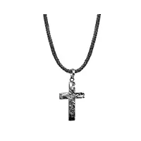 kuzzoi zoi-018 collier pour homme avec pendentif en forme de croix, en argent sterling 925 oxydé, longueur 50 cm, chaîne byzantine avec pendentif, massif et fabriqué à la main, zoi-018, taille unique,