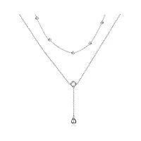 collier superposé en argent sterling s925 en forme de larme, double chaîne ras du cou et lariat, cadeau d'anniversaire et de noël pour femmes et filles
