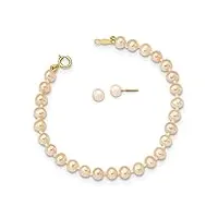 madi k parure bracelet et boucles d'oreilles en or 14 carats avec perles de culture rose 5 mm 14 cm, métal perle métal perle métal précieux, pas de gemme