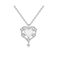 viki lynn collier pendentif coeur de opale bijoux femme en argent fin 925 et oxyde de zircon idée cadeau femme fille vente seule