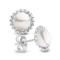 boucles d'oreilles femmes en perles, perles de culture d'eau douce bouton forme 7,5-8 mm par secret & you - rhodié argent sterling 925.