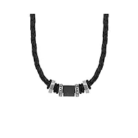 s.oliver collier acier inoxydable carbone/cuir collier homme, 47+3 cm, argent, livré en boîte cadeau de bijoux, 2026003