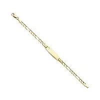 bracelet figaro en or jaune 14 carats avec 3 maillons ovales de 4 mm pour filles et garçons