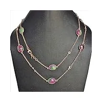 collier en argent sterling 925 massif plaqué or rose avec véritable rubis et zoïsite fsj-4299