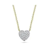 miore bijoux pour femmes collier avec pendentif cœur en diamants sertis pavé 0.09 ct chaîne en or jaune 18 carats / 750 or