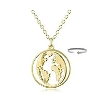 bonnybird® collier carte du monde or - collier globe, collier acier inoxydable femme mappemonde