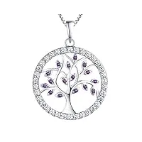 yl collier arbre de vie en argent 925 pendentif améthyste pour femmes, chaîne 45-48cm