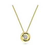 miore collier pour femmes collier avec pendentif diamant solitaire 0.05 ct chaîne en or jaune 18 carat /750 or, bijoux longueur 42 cm