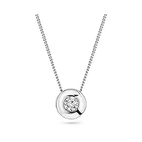 miore collier pour femmes collier avec pendentif diamant solitaire 0.08 ct chaîne en or blanc 18 carat /750 or, bijoux