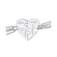 suplight collier femme puzzle pour 4 soeurs pendentif coeur acier personnalisé chaînes 50cm/1.5mm bijou cadeau unique