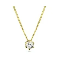 miore collier pour femmes collier avec pendentif diamant solitaire 0.15 ct chaîne en or jaune 14 carat /585 or, bijoux longueur 45 cm