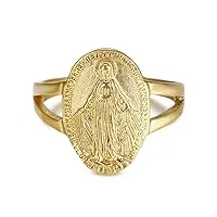bobijoo jewelry - bague chevalière vierge marie médaille miraculeuse 1830 acier inox 316l or doré plaqué - 60 (9 us)